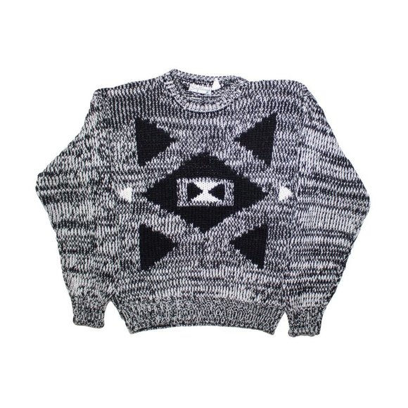 Vintage 90s Black and White Aztec Knit Sweater - Picture 1 of 3